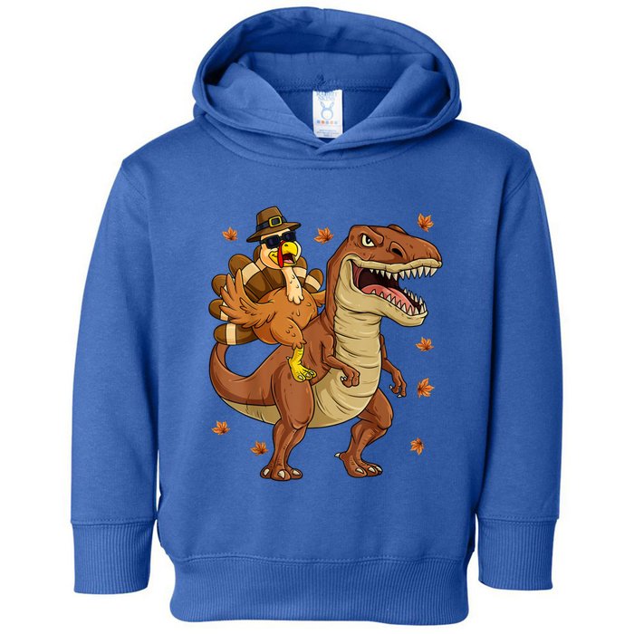 Thanksgiving Turkey Riding T Rex Dinosaur Toddler Boys Cute Gift Toddler Hoodie