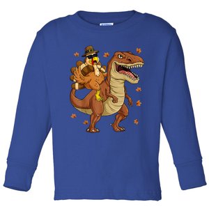 Thanksgiving Turkey Riding T Rex Dinosaur Toddler Boys Cute Gift Toddler Long Sleeve Shirt