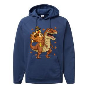 Thanksgiving Turkey Riding T Rex Dinosaur Toddler Boys Cute Gift Performance Fleece Hoodie