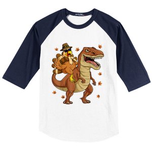 Thanksgiving Turkey Riding T Rex Dinosaur Toddler Boys Cute Gift Baseball Sleeve Shirt