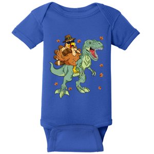 Thanksgiving Turkey Riding T Rex Dinosaur Toddler Boys Gift Baby Bodysuit