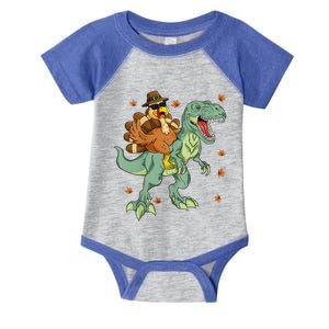 Thanksgiving Turkey Riding T Rex Dinosaur Toddler Boys Gift Infant Baby Jersey Bodysuit