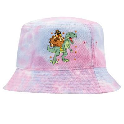 Thanksgiving Turkey Riding T Rex Dinosaur Toddler Boys Gift Tie-Dyed Bucket Hat