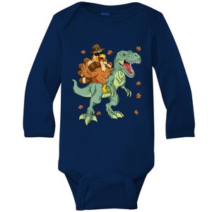 Thanksgiving Turkey Riding T Rex Dinosaur Toddler Boys Gift Baby Long Sleeve Bodysuit