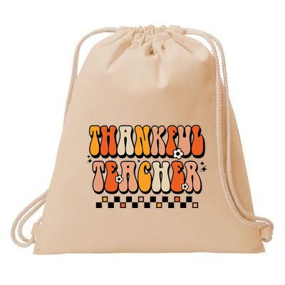 Thankful Teacher Retro Groovy Teacher Thanksgiving School Drawstring Bag