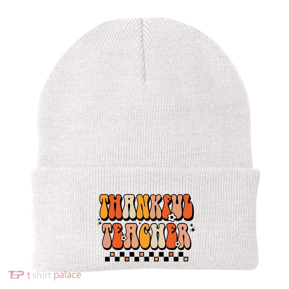 Thankful Teacher Retro Groovy Teacher Thanksgiving School Beanie