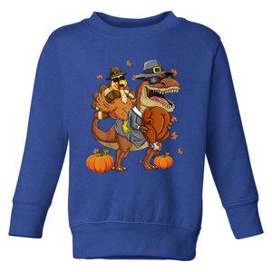 Thanksgiving Turkey Riding T Rex Dinosaur Toddler Boys Gift Toddler Sweatshirt