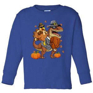 Thanksgiving Turkey Riding T Rex Dinosaur Toddler Boys Gift Toddler Long Sleeve Shirt