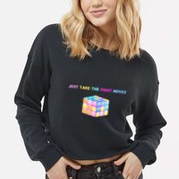 Take The Right Moves Fun Puzzle Cube Speed Games Lover Cropped Pullover Crew