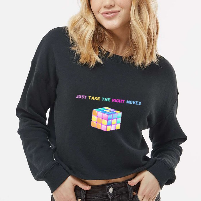 Take The Right Moves Fun Puzzle Cube Speed Games Lover Cropped Pullover Crew