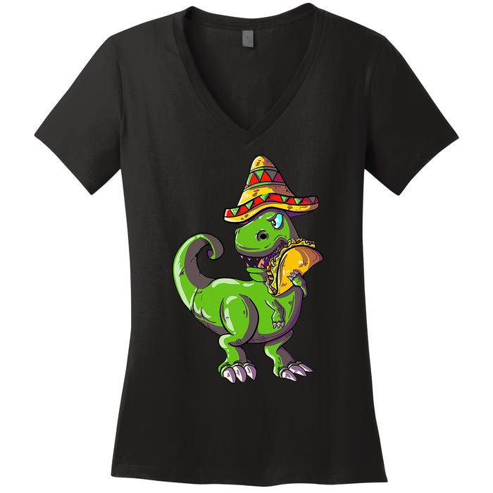 Tacosaurus T Rex Mexico Taco Dinosaurier Cinco de Mayo Gift Women's V-Neck T-Shirt