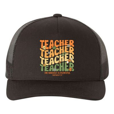 Thankful Teacher Retro Groovy Thanksgiving Fall Yupoong Adult 5-Panel Trucker Hat