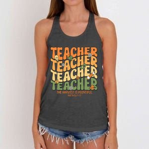 Thankful Teacher Retro Groovy Thanksgiving Fall Women's Knotted Racerback Tank