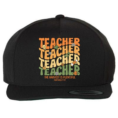 Thankful Teacher Retro Groovy Thanksgiving Fall Wool Snapback Cap