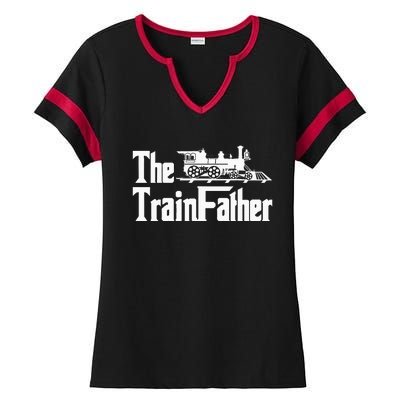 The Trainfather  Railroad Model Train Collector Conductor Ladies Halftime Notch Neck Tee