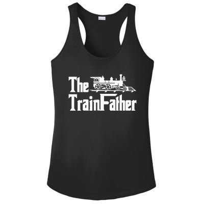 The Trainfather  Railroad Model Train Collector Conductor Ladies PosiCharge Competitor Racerback Tank