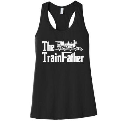 The Trainfather  Railroad Model Train Collector Conductor Women's Racerback Tank