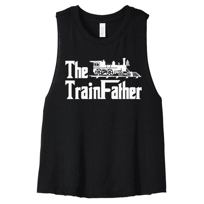 The Trainfather  Railroad Model Train Collector Conductor Women's Racerback Cropped Tank