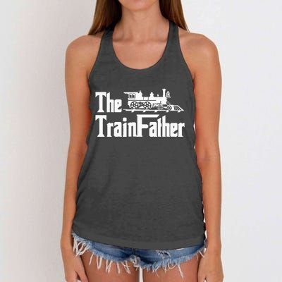 The Trainfather  Railroad Model Train Collector Conductor Women's Knotted Racerback Tank