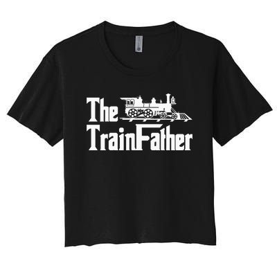 The Trainfather  Railroad Model Train Collector Conductor Women's Crop Top Tee