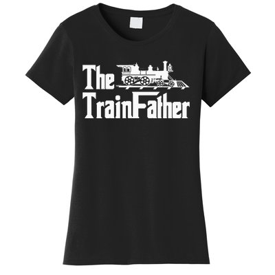 The Trainfather  Railroad Model Train Collector Conductor Women's T-Shirt