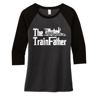 The Trainfather  Railroad Model Train Collector Conductor Women's Tri-Blend 3/4-Sleeve Raglan Shirt