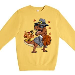 Thanksgiving T Rex Dabbing Turkey Pilgrim Meaningful Gift Premium Crewneck Sweatshirt