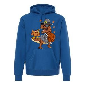 Thanksgiving T Rex Dabbing Turkey Pilgrim Meaningful Gift Premium Hoodie