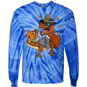 Thanksgiving T Rex Dabbing Turkey Pilgrim Meaningful Gift Tie-Dye Long Sleeve Shirt