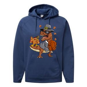 Thanksgiving T Rex Dabbing Turkey Pilgrim Meaningful Gift Performance Fleece Hoodie