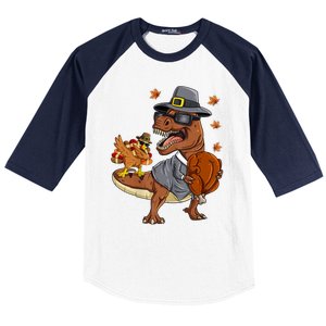 Thanksgiving T Rex Dabbing Turkey Pilgrim Meaningful Gift Baseball Sleeve Shirt