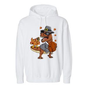 Thanksgiving T Rex Dabbing Turkey Pilgrim Meaningful Gift Garment-Dyed Fleece Hoodie