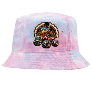 Thanksgiving Turkey Riding Monster Truck Tie-Dyed Bucket Hat