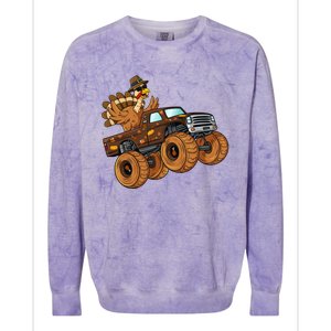 Thanksgiving Turkey Riding Monster Truck Boys Gift Colorblast Crewneck Sweatshirt