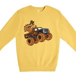 Thanksgiving Turkey Riding Monster Truck Boys Gift Premium Crewneck Sweatshirt