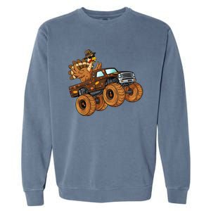 Thanksgiving Turkey Riding Monster Truck Boys Gift Garment-Dyed Sweatshirt