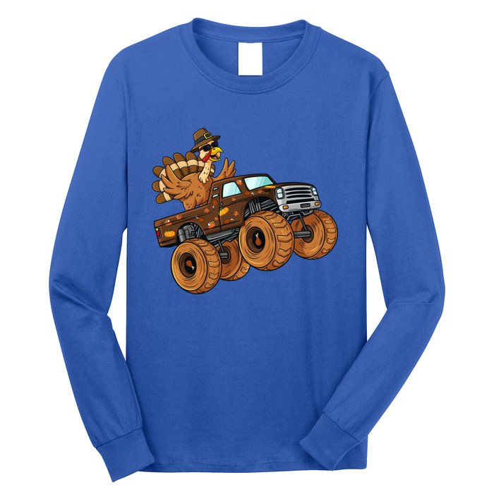 Thanksgiving Turkey Riding Monster Truck Boys Gift Long Sleeve Shirt