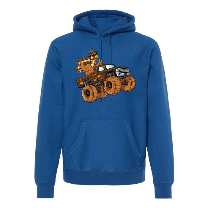 Thanksgiving Turkey Riding Monster Truck Boys Gift Premium Hoodie