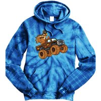 Thanksgiving Turkey Riding Monster Truck Boys Gift Tie Dye Hoodie