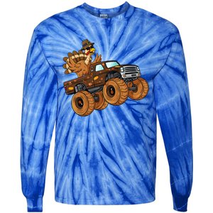 Thanksgiving Turkey Riding Monster Truck Boys Gift Tie-Dye Long Sleeve Shirt