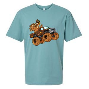 Thanksgiving Turkey Riding Monster Truck Boys Gift Sueded Cloud Jersey T-Shirt