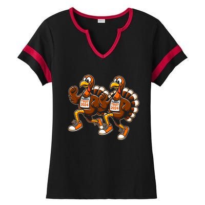 Thanksgiving Turkey Running Outfit Gear Costume Turkey Trot Ladies Halftime Notch Neck Tee