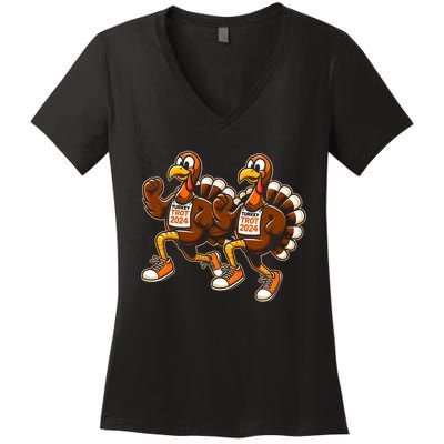 Thanksgiving Turkey Running Outfit Gear Costume Turkey Trot Women's V-Neck T-Shirt