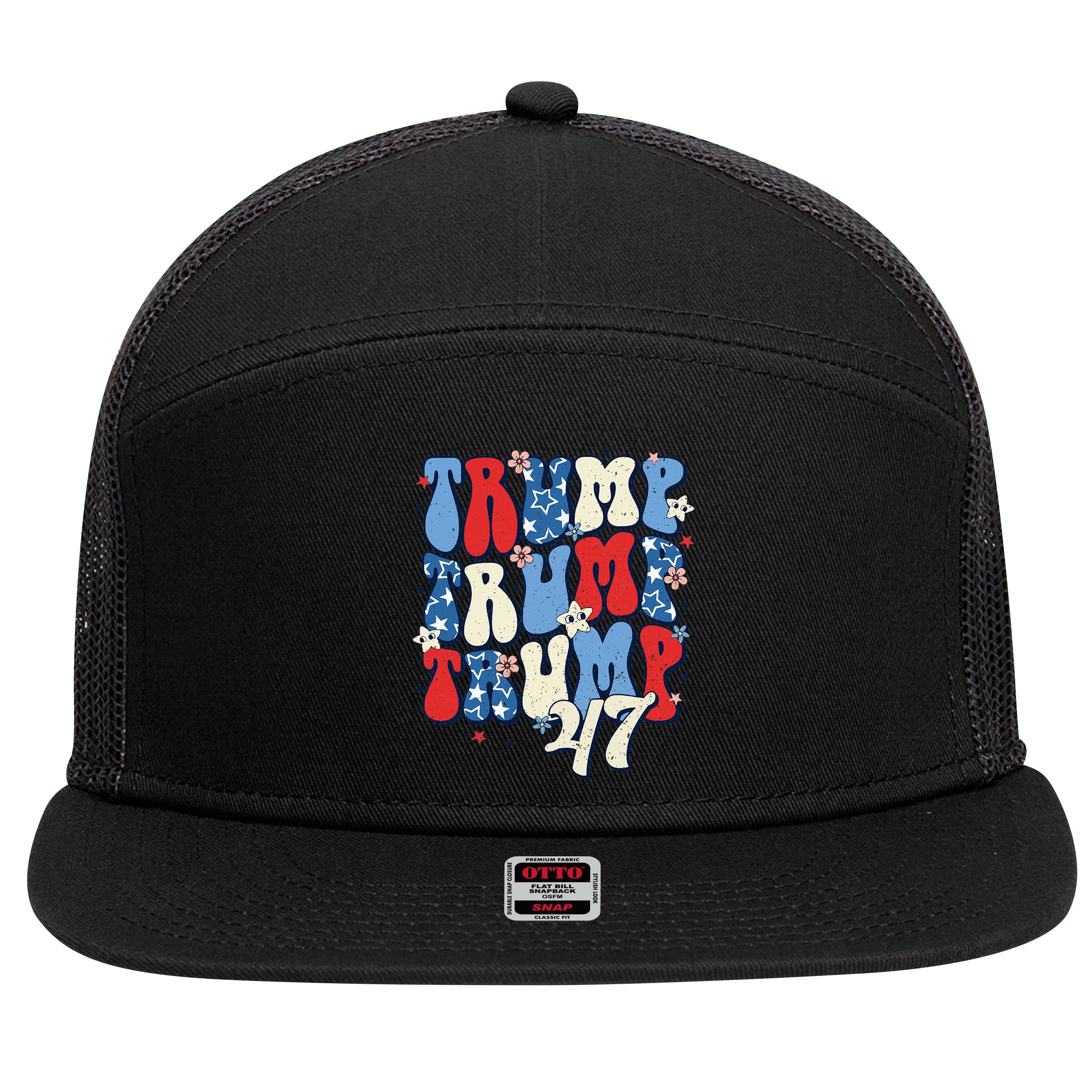 Trump2024ElectionGroovyRetro4thOfJulyDonaldTrump47 7 Panel Mesh Trucker Snapback Hat