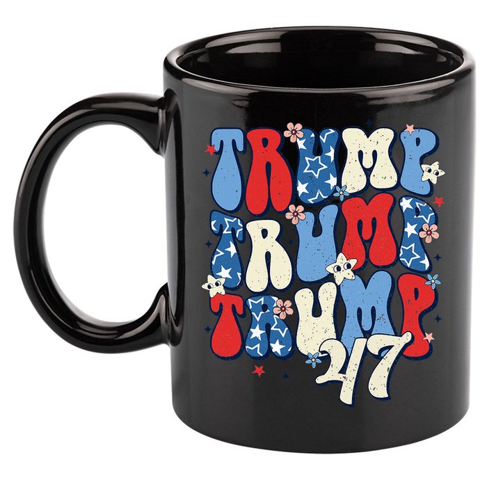 Trump2024ElectionGroovyRetro4thOfJulyDonaldTrump47 11oz C Handle Ceramic Mug
