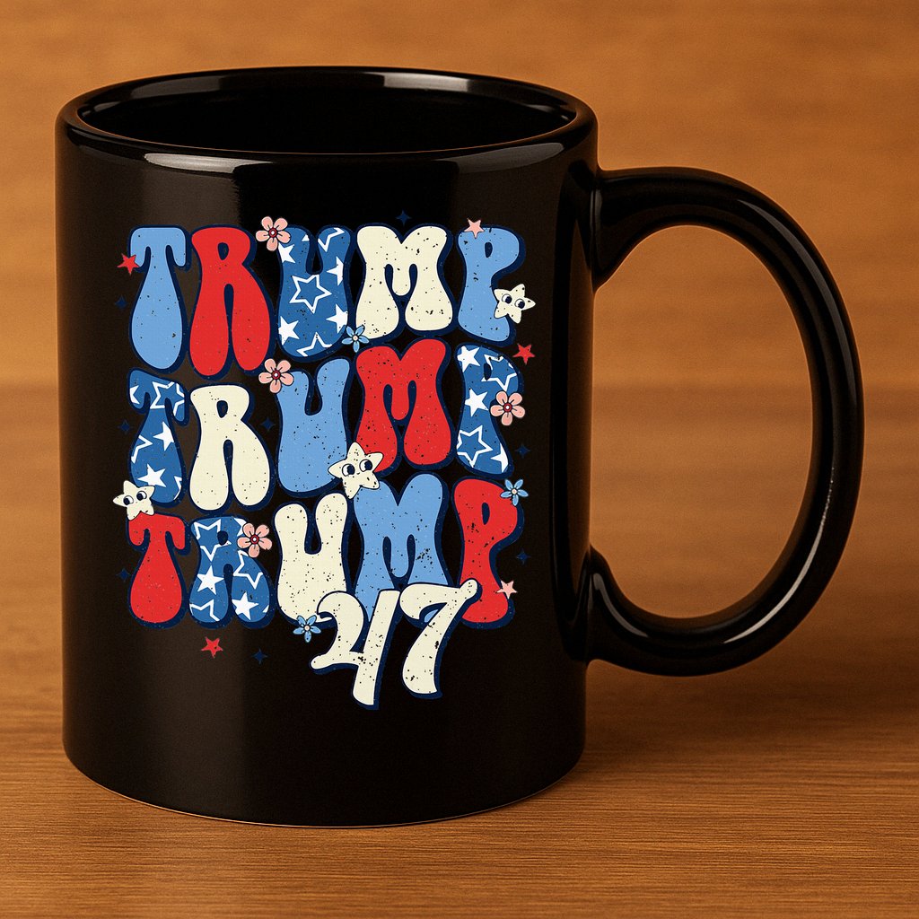 Trump2024ElectionGroovyRetro4thOfJulyDonaldTrump47 11oz C Handle Ceramic Mug