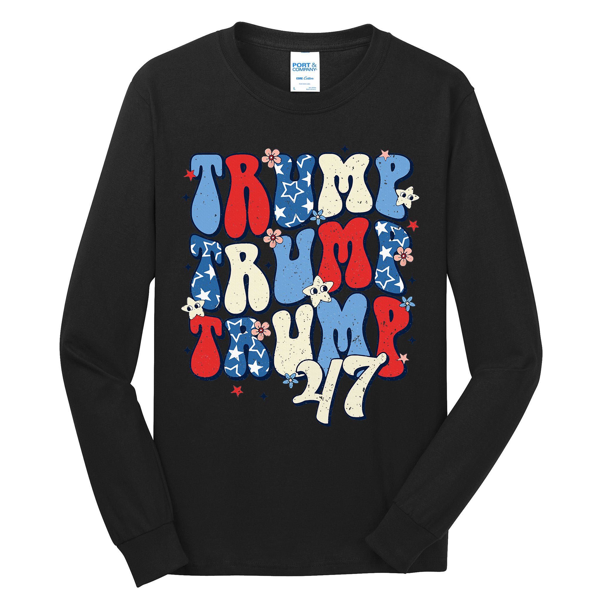 Trump2024ElectionGroovyRetro4thOfJulyDonaldTrump47 Tall Long Sleeve T-Shirt