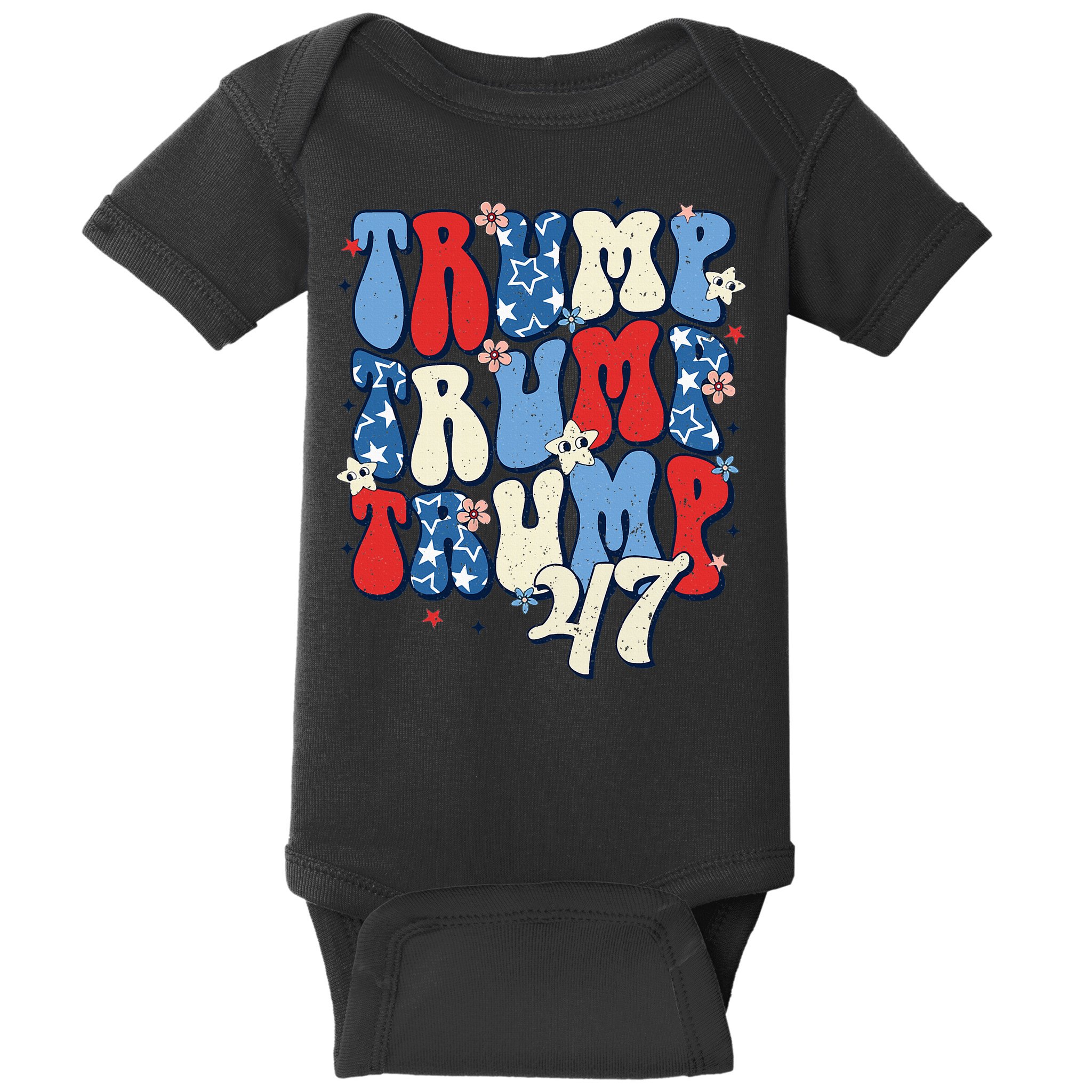 Trump2024ElectionGroovyRetro4thOfJulyDonaldTrump47 Baby Bodysuit
