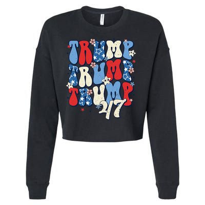 Trump2024ElectionGroovyRetro4thOfJulyDonaldTrump47 Cropped Pullover Crew
