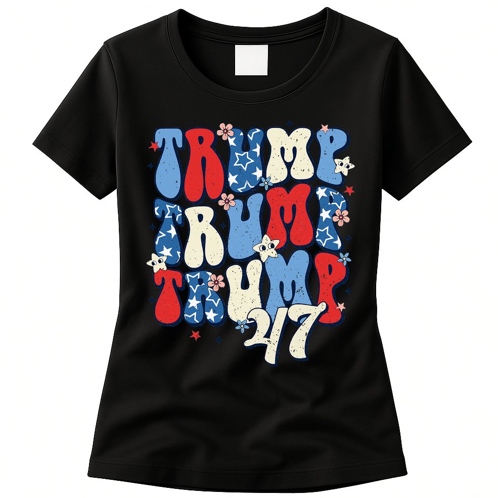 Trump2024ElectionGroovyRetro4thOfJulyDonaldTrump47 Womens T-Shirt